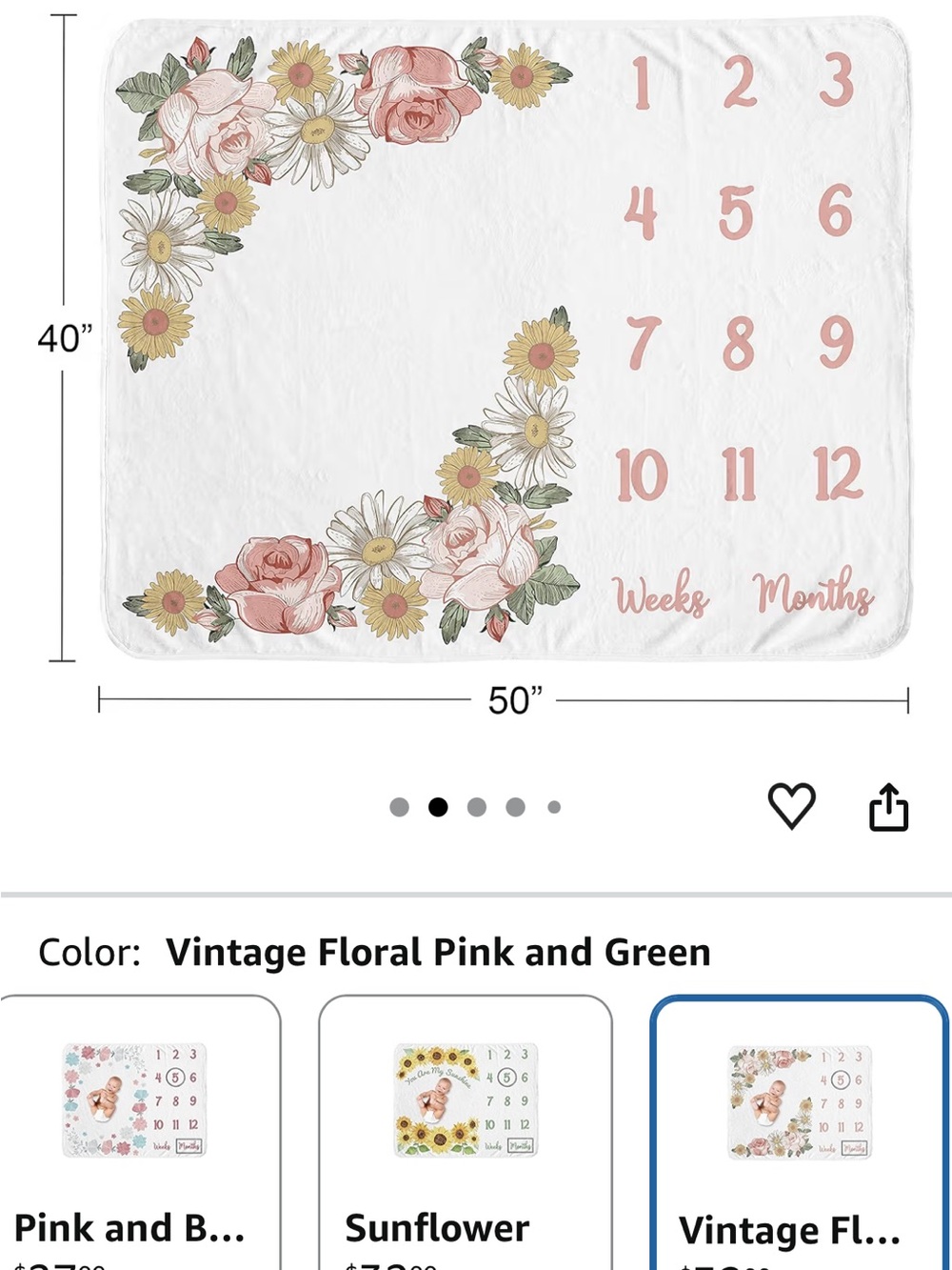 Floral Baby Milestone Blanket with Pink Numbers